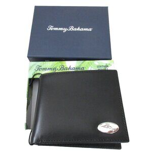 Tommy Bahama Men's Slim Bi Fold Black Genuine Leather Wallet Embossed Marlin NIB